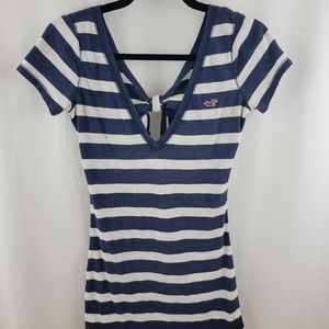 American Eagle Blue Stripe Short Sleeve Open Back Blouse Size XS